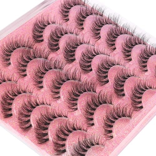False Lashes Clear Band Faux Mink Lashes Wispy Eyelashes Cat Eye 16mm Natural D-Curl Lashes Cat Eye Strip Eyelashes Pack by Kiromiro, 14 Pairs thumbnail 5