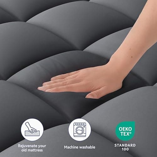 ELEMUSE King Grey Mattress Topper for Back Pain, Extra Thick Mattress Pad Cover, Plush Soft Pillowtop with Elastic Deep Pocket, Overfilled Down Alternative Filling thumbnail 3