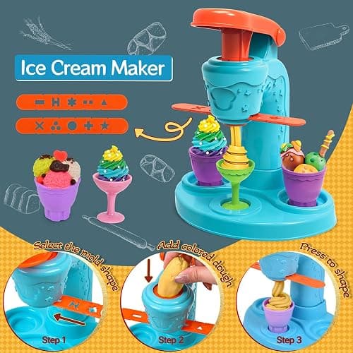 ZYYBQW 3 in 1 Color Dough Sets for Kids Ages 3-4-8, Dough Tools Accessories Kit, Ice Cream Playset Noodle Hamburger Maker, Pretend Play Kitchen Creations Food Toys Arts Crafts for Toddlers Girls Boys thumbnail 2