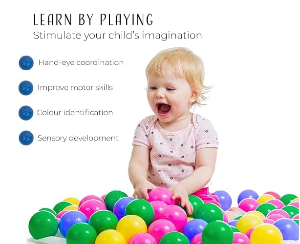 Straame Playballs, Crush-Proof, Colourful Pit Balls for Kids Baby-Approved Multi-Pack Toddler Ball Pit, Smooth Plastic Balls, No Sharp Edges, Non-Toxic & BPA Free. thumbnail 6