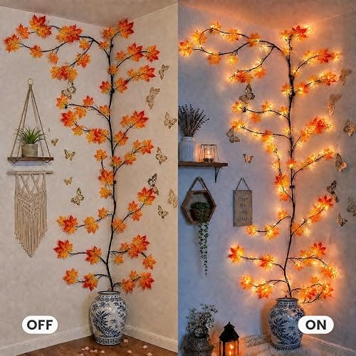 Fall Garland with Lights,48 LEDs Autumn Maple Leaf Lights with USB Powered | Fall Decor String Lights for Bedroom Wall Decor, Thanksgiving & Halloween & Christmas Decorations for Home Indoor, 3.9FT thumbnail 4