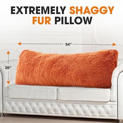 Cheer Collection Long Body Pillow – 20"x54" Shaggy Pillow for Couch and Bed, Plush Side Sleeper Pillow, Fall Decorative Throw Pillows - Rust Orange thumbnail 2