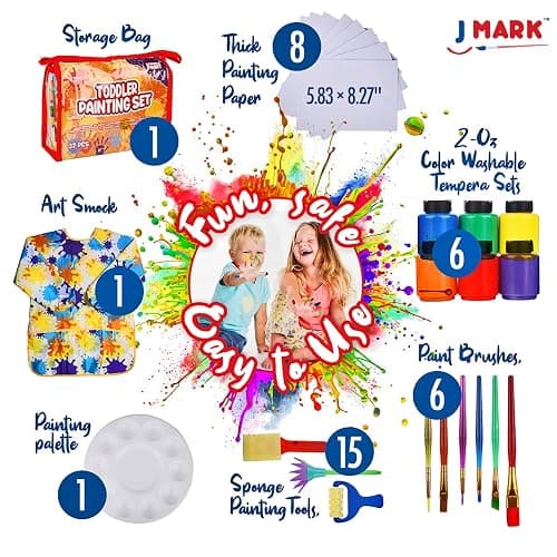 SOFIA,VIOLETA-J MARK 38-Piece Toddler Paint Set, Includes Washable Tempera Paint, Art Smock, Painting Paper, Brushes, Tools thumbnail 2