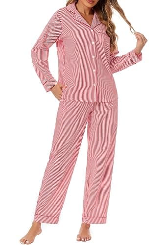 LUBOT 100% Cotton Pajamas for Women 2 Piece PJ Set Woven Poplin Ladies Button Down Long Short Sleeve Printed Sleepwear S-XXL thumbnail 2