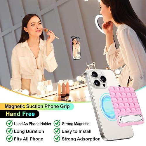 2 in 1 Magnetic Suction Phone Grip, Silicone Suction Phone Mount Compatible with MagSafe Case, Sticky Phone Grip for iPhone & Android, Hands-Free Phone Accessory for Selfies and Videos (Purple) thumbnail 3