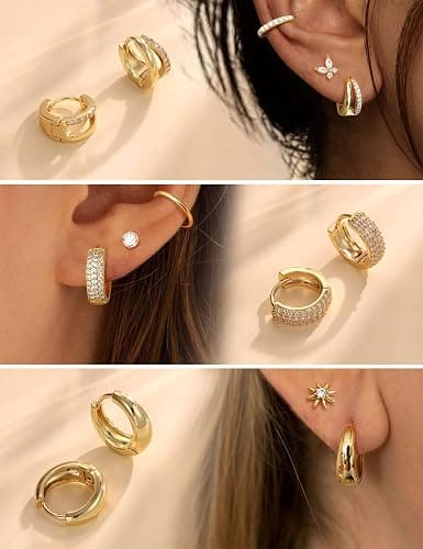 YADOCA Small Gold Hoop Earrings for Women - Hypoallergenic Chunky Gold Silver Hoops Earring Stacks Small 14K Gold Filled Huggie Earrings Set for Multiple Piercing 8/10/12M thumbnail 4