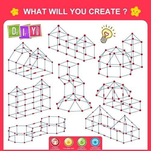 Fort Building Kit for Kids,STEM Construction Toys, Christmas & Birthday Gift for 4 5 6 7 8 9 10 11 12 Years Old Boys and Girls,Ultimate Creative Set for Indoor & Outdoors Activity,140 Pcs,Original thumbnail 5