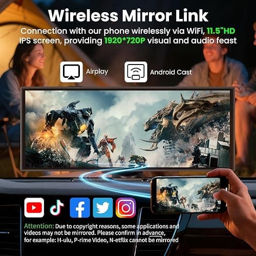 Largest 11.5 inch Wireless CarPlay Screen for Car, A-pple CarPlay & Android Auto HD Touchscreen with 4K Dash Cam/1080P Backup Camera/Navigation/Bluetooth/Voice Control/FM/Mirror Link,for All Vehicles thumbnail 7