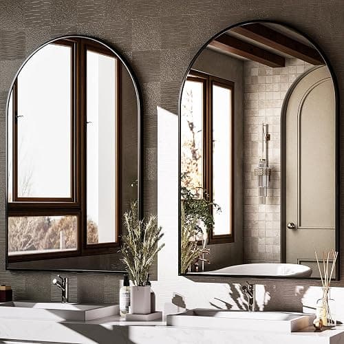 HARRITPURE 20"x30" Arched Bathroom Mirror - Wall Mounted Mirror - Black Arch Mirror - Aluminum Alloy Frame Bathroom Mirror Living Room, Bedroom and Entryway thumbnail 6