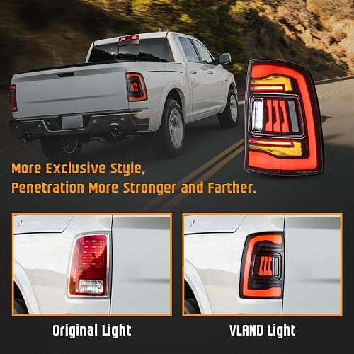 VLAND Tail Lights Compatible with 4th Gen Dodge Ram 1500 2009-2018 Ram 2500/3500 2010-2018, Rear Lights w/Startup Animation w/Amber Sequential, Fit Led/Halogen Models One Set Color Clear thumbnail 9