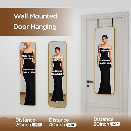 NARCISSUS 47x14 Mirror Door Hanging Full Length,Over Door or Wall Mounted Aluminum Alloy Frame Tempered Glass Rectangle Full Body Mirrors for Bedroom Dressing Living Room Bathroom 47 inch Gold thumbnail 7