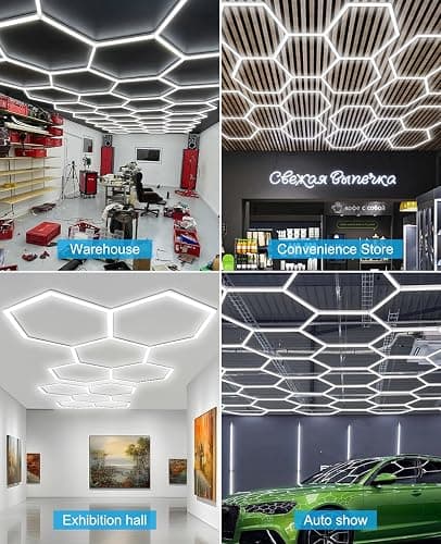 Garage Lights Hexagon led Lights DIY Ceiling LED Shop Light 91630LM for Basement Warehouse Workshop Barbershop Car Care Wash Room Auto Beauty Gym Exhibition Hall 14 Grids with Rectangle Frame 6500K thumbnail 7