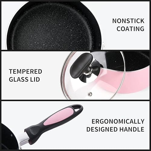 HooJay Nonstick Saucepan Set with Lid, Non Stick 1Qt & 2Qt Sauce Pan Set with Glass Lid Small Pot for Home Kitchen thumbnail 6