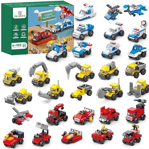 Sawaruita 30Pack Mini Cars Building Blocks Party Favors for Kids - Small Fire Truck,City Police Car,Construction Vehicle for Birthday Goodies Bag Filling, Classroom Prizes for Boys 6-12 - Image 1