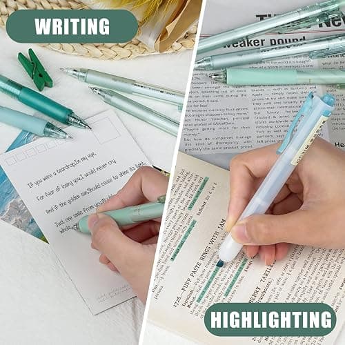 Four Candies Forest Series Gel Pens, Black & Green Ink Fine Point Smooth Writing Pens and Highlighter Set, Teal Office Supplies School Stationery, Christmas Stocking Stuffers Gift, Set of 12 thumbnail 7