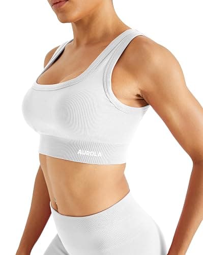 AUROLA Power Womens Square Back Basic Sports Bra - Square Neck Padded Low Impact Yoga Bra Workout Crop Top thumbnail 2