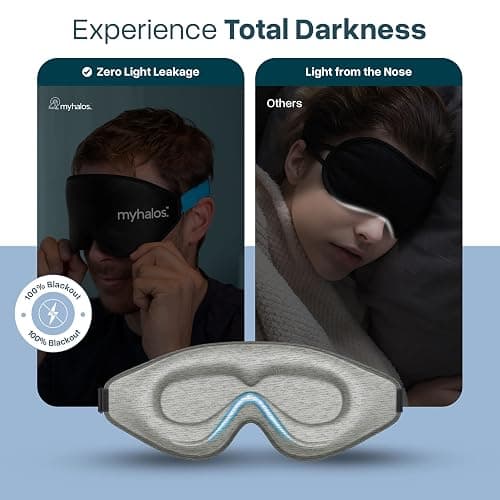 MyHalos Cotton 3D Sleep Mask, Blackout Eye Mask, Zero Pressure, Grey | Soft Cotton Fabric, Side Sleeper Friendly, Eyelash Friendly, Breathable, Includes Storage Pouch, Adjustable, Comfortable thumbnail 4