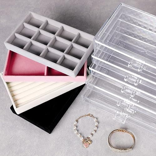 Frebeauty Extra Large Acrylic Jewelry Box for Women 5 Layers Clear Jewelry Organizer Velvet Earring Box with 5 Drawers Rings Display Case Necklaces Holder Tray for Women Girls(Pink) thumbnail 2