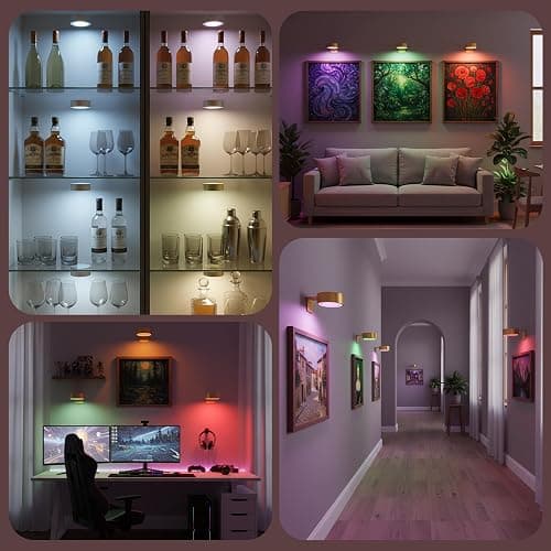 3-Pack Picture Lights for Wall, 13 RGB Color Changing Led Art Display Light with Rechargeable Battery Operated, Magnetic Painting Light with Remote Control, Wireless Home Wall Decorative Lighting thumbnail 9