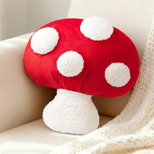 AELS Mushroom Pillow, Cute Polka Dot Plush Decorative Throw Pillow for Couch, Sofa, Bedroom, Nursery, Home Decor for Mushroom Lovers, Red - Image 1