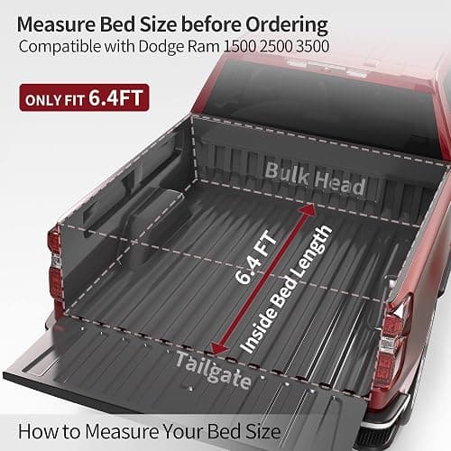 oEdRo Soft Tri-Fold Truck Bed Tonneau Cover Compatible with Dodge Ram 1500 2002-2025 (Inclu. Classic & New), Fit for Dodge Ram 2500 3500 2003-2025, Fleetside 6.4 Ft Bed w/o Ram Box thumbnail 2