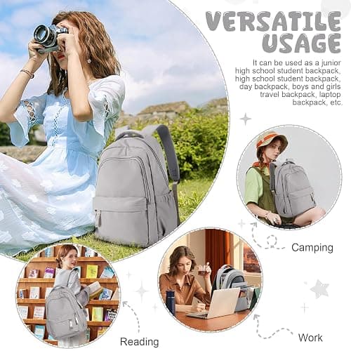winspansy Small Backpack For School Girls Boys Aesthetic Lightweight Travel Daypack Simple Cute Backpack For Women Men College High School Bookbag Fit 14 Inch Laptop,Rrey Brown thumbnail 7