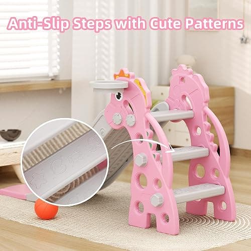67i Indoor Slide for Toddlers 1-3, Outdoor Use, Foldable with Hoop (Pink) thumbnail 5