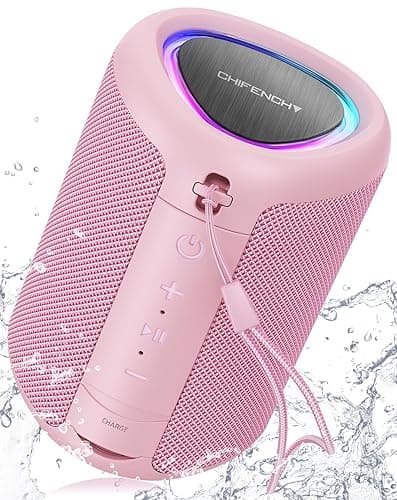 Portable Bluetooth Speaker with Lights, Powerful Crystal Clear Sound,IPX5 Waterproof, All Day Playtime, AUX&TF-Card Input, Bluetooth 5.3, TWS Paring, Small Wireless Speaker for Outdoor, Gift Ideas - Pink