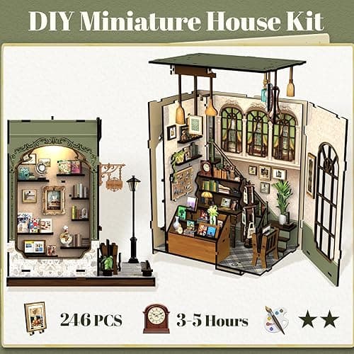 Fsolis Book Nook Kit - DIY Miniature House Kit for Adults Mini House Tiny 3D Puzzles for Bookshelf Diorama Decor Gifts for Women Teenagers Book Lovers (Gallery Bookstore) thumbnail 4
