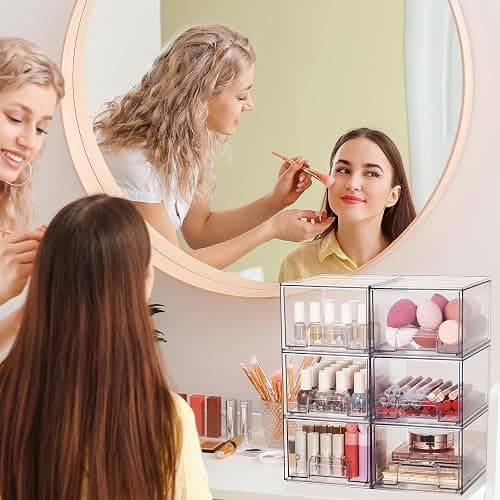 Vtopmart 4 Pack Clear Small Stackable Storage Drawers,Acrylic Bathroom Makeup Organizer,Plastic Storage Bins For Vanity, Undersink, Kitchen Cabinets, Pantry, Home Organization thumbnail 6