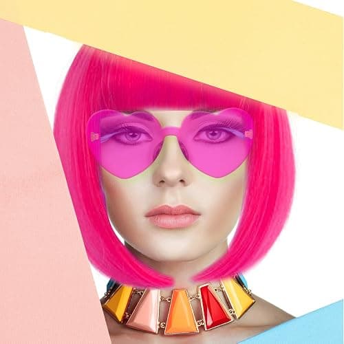 LIULIUBTY Short Bob Hair Wigs Straight with Flat Bangs Synthetic Colorful Cosplay Daily Party Neon Wig for Women + Free Wig Cap 14" Natural As Real thumbnail 2