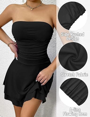 AIEOE Cocktail Party Robe Dos Nu Femme Sexy Elegant Court Robes avec Ourlet Volanté sans Manches Curvy Sexy Summer Club Taille XS-L thumbnail 5