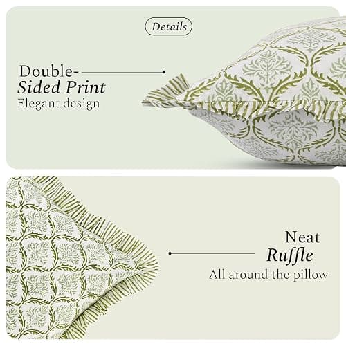 CPC Fern Regal Hand Block Print 100% Cotton Ruffle Throw Pillow Cover 14x36 inch with Hidden Zipper Decorative for Couch, Bed, Sofa, Farmhouse, Cottagecore Decor Gift Christmas Fall Thanksgiving thumbnail 3