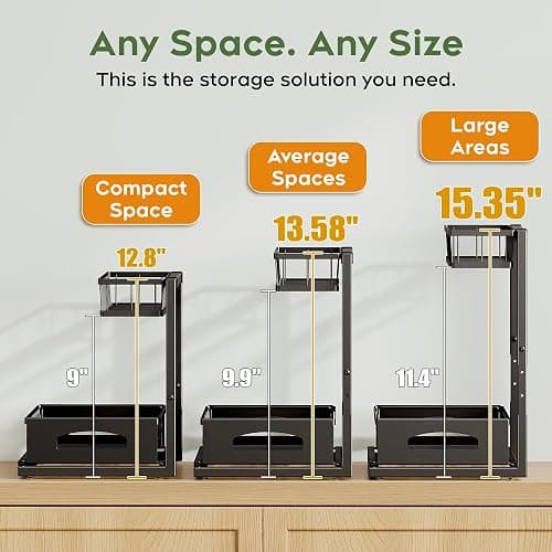 Under Sink Organizer , 2 Pack Height Adjustable Cabinet Organizer with Slide Out Drawer, Pull Out Under Sink Storage, Multi-Purpose 2 Tier Sink Shelves for Kitchen Bathroom Pantry (Black, 2 Pack) thumbnail 3