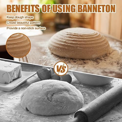 Dimpola Banneton Bread Proofing Basket - 9 inch Banneton Basket Set of 2 Sourdough Proofing Basket Round Proofing Bowls Handmade Rattan Baskets and Liners thumbnail 5
