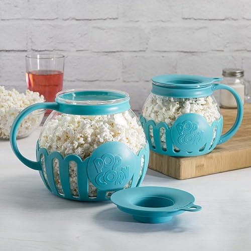 Ecolution Patented Micro-Pop Microwave Popcorn Popper with Temperature Safe Glass, 3-in-1 Lid Measures Kernels and Melts Butter, Made Without BPA, Dishwasher Safe, 1.5-Quart, Teal thumbnail 8