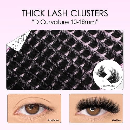 SOFENIDA Lash Clusters Kit Thick 200D Lash Extension Kit 10-18mm Volume Cluster Lashes D Curvature Cluster Eyelash Extensions DIY Lash Extension kit at Home(200D-10-18MIX Thick Kit) thumbnail 2