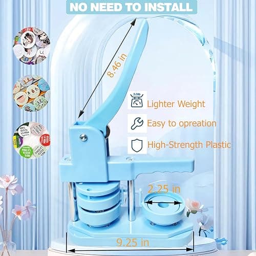 DCBADGE Button Maker Machine, Button Pin Maker (3rd Gen) Installation-Free DIY, Button Press Machine Kit with Free Button Parts&Circle Cutter&Wrench Gadget (Light Blue, 58mm（2.25in）) thumbnail 3