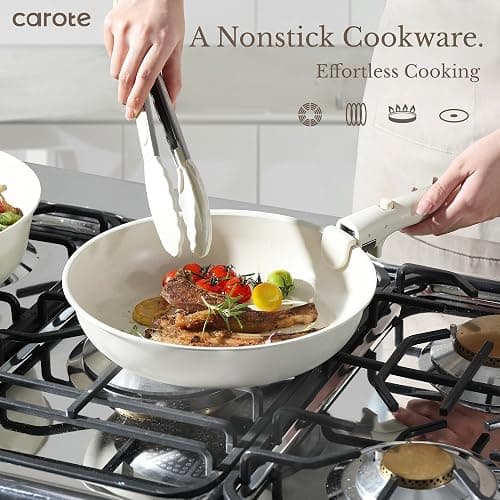 CAROTE 19pcs Pots and Pans Set Non Stick, Detachable Handle Cookware | Kitchen Cooking Sets, Space Saving, Dishwasher & Oven Safe, Non-Toxic, for Camping/RV/Traveling, Cream White thumbnail 3