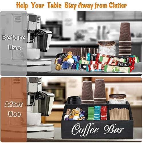 ugiftt Coffee Station Organizer for Counter, Wood Coffee Pods Holder Storage Basket, Tea Condiment Storage Organizer, Rustic Bar Decor for Accessories Organizer thumbnail 6