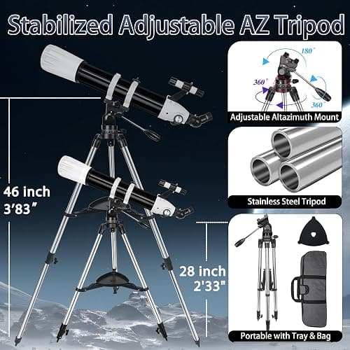 Hawkko 90mm Aperture 900mm Telescope for Adults High Powered | Multi-Coated Professional Refractor Telescope for Astronomy Beginners (36X-270X) with AZ Mount, Carry Bag, Phone Adapter thumbnail 5