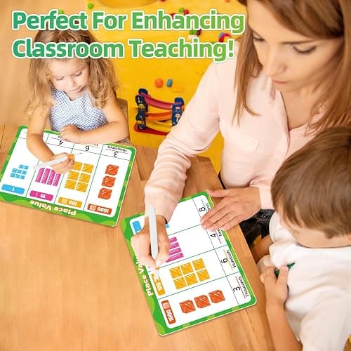 Laffunz 12 PCS Place Value Chart Dry Erase Flash Cards Math Manipulatives | Addition and Subtraction Learning Math Games for Kids, Base Ten Board 1st 2nd 3rd Grade Teacher Classroom Must Haves thumbnail 6