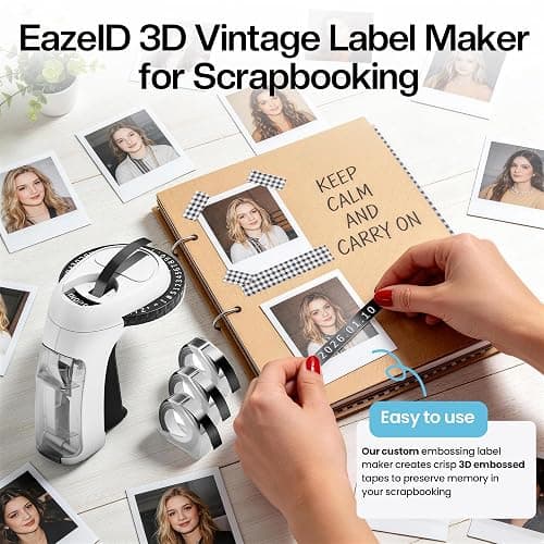 EazeID Embossing Label Maker Machine with Tapes, Manual Embossed Label Maker Retro, Vintage Embosser Labeler 3/8 Inch 9mm 3D Waterproof-Labels for Scrapbooking Supplies Kids DIY Craft Home Office Use thumbnail 2
