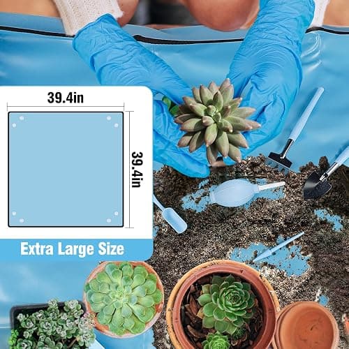 20 pcs Succulent Tool Set - 39.4" Indoor Plant Repotting Mat and 19 Pcs Mini Succulent Hand Tools, Garden Flower Plants Transplanting Supplies for Women Holiday Gardening Gifts Outdoor, Blue thumbnail 5