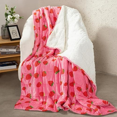 Aemicion Strawberry Pink Weighted Blanket 15lbs Twin Size 48x72in,Soft Sherpa Washable Weighted Blankets for Adults,Cozy Cute Throw Blanket Weighted as Birthday Gifts for Girls Women Mom - Image 1