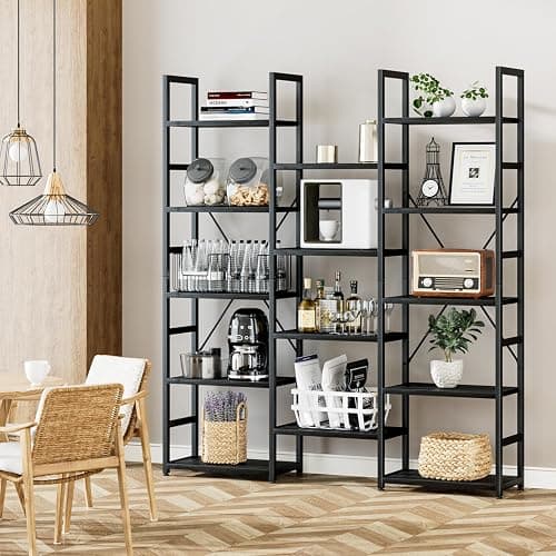 NUMENN Triple Column 5 Tier Bookshelf, Bookcase with 14 Open Display Shelves, Adjustable Rustic Industrial Style Book Shelves, Modern Bookshelves for Bedroom, Living Room and Home Office, Black thumbnail 6