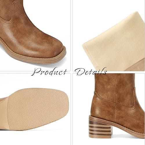 DOEYG Women's Banana Knee High Boots Square Toe Chunky Block Heel Tall Boots Wide Calf Fashion Comfortable Casual Pull on Long Boots thumbnail 2