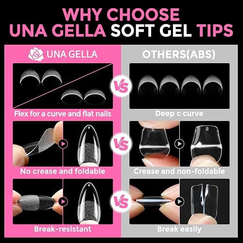 UNA GELLA Almond Nail Tips 216pcs Medium Almond Press on Nails Pre-shape Gel Fake Nails for Full Cover Acrylic French False Nails For Nail Extension, DIY Salon 12 Sizes Gelly Tips thumbnail 6