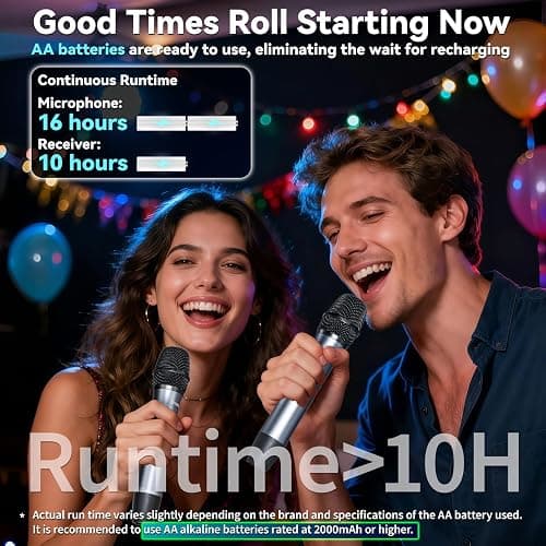 AFUOO Wireless Microphone Set for Singing, Speeches & Events, 2.4GHz Dual-Mic Receiver, 200ft, Storage Bag Included, Metal Cordless Mic 2 Pack for Karaoke Machines, PA Systems, PartyBox, Gray-Blue thumbnail 2