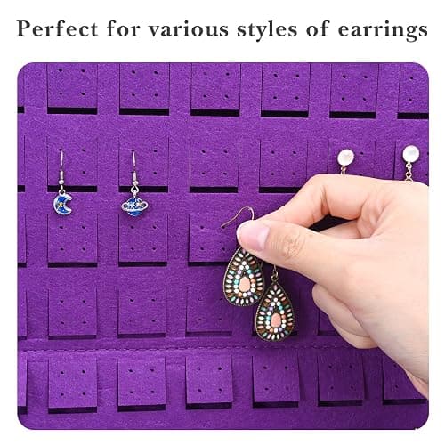 Lolalet Hanging Earring Holder Organizer with 20 Hooks for Women, Earring Organizer Wall Earrings Hanger Pierced Earring Storage, Felt Stud Earring Display, 608 Holes for Earrings - Purple, 1 Pack thumbnail 4